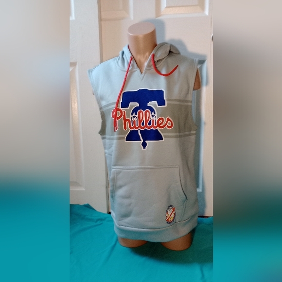PHILADELPHIA PHILLIES, GRAY SLEEVELESS HOODIE, SIZE ADULT LARGE - Picture 1 of 13
